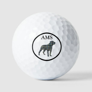 Rottweiler Rottie Dog Silhouette Yellow &Blue Grid Golf Balls
