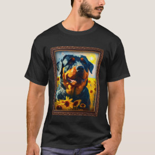 Rottweiler Rottie Painting Sunflower Flower Mum Wo T-Shirt