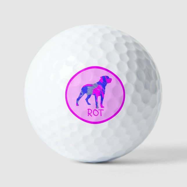 Rottweiler / Rottie Pink Dog Silhouette Monogram Golf Balls (Front)