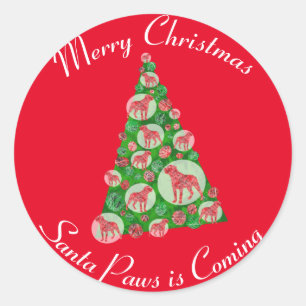 Rottweiler Rotty Dog Silhouette Christmas Tree Red Classic Round Sticker