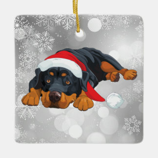 Rottweiler Santa Christmas Holiday Tree Ceramic Ornament
