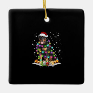 Rottweiler Santa Christmas Tree Lights Xmas Ceramic Ornament