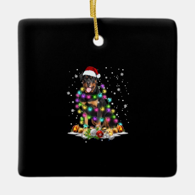 Rottweiler Santa Christmas Tree Lights Xmas Ceramic Ornament (Front)