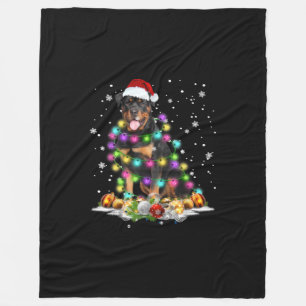 Rottweiler Santa Christmas Tree Lights Xmas Fleece Blanket