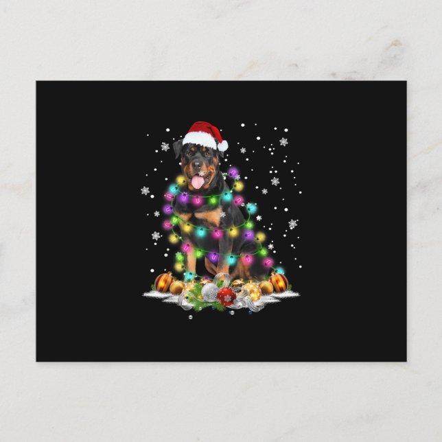 Rottweiler Santa Christmas Tree Lights Xmas Holiday Postcard (Front)
