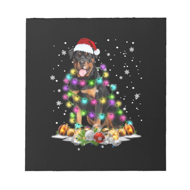 Rottweiler Santa Christmas Tree Lights Xmas Notepad (Front)