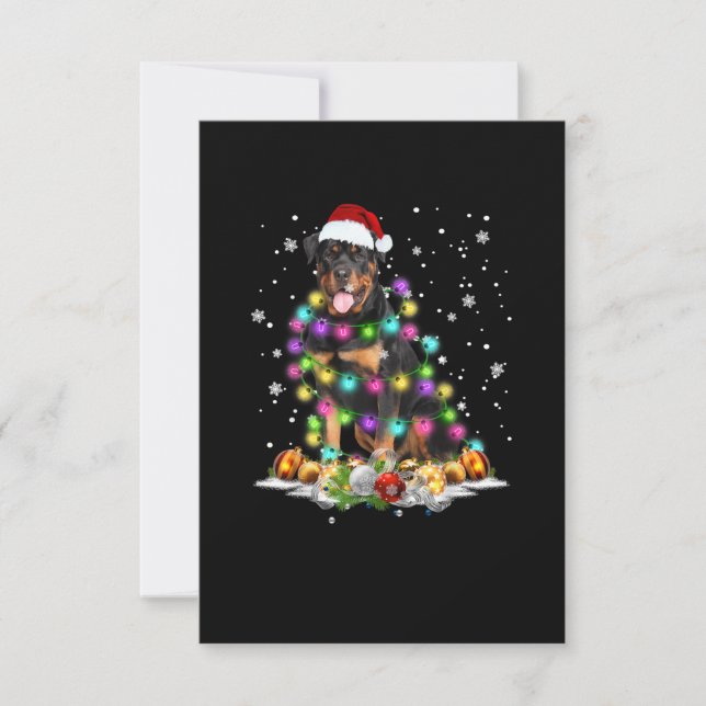 Rottweiler Santa Christmas Tree Lights Xmas RSVP Card (Front)