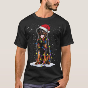 Rottweiler Santa Christmas Tree Lights Xmas T-Shirt