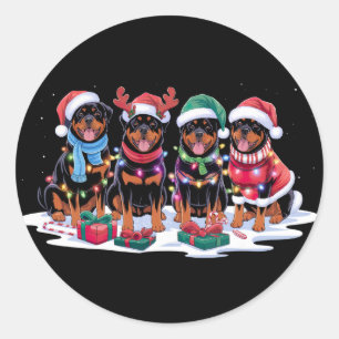Rottweiler Santa hat antlers elf Christmas lights Classic Round Sticker