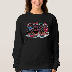 Rottweiler Santa hat antlers elf Christmas lights  Sweatshirt