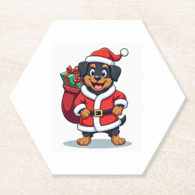 Rottweiler Santa�s Helper Paper Coaster (Front)