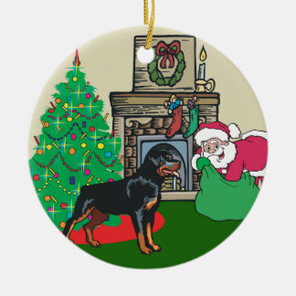 Rottweiler Santas Gift Ceramic Tree Decoration