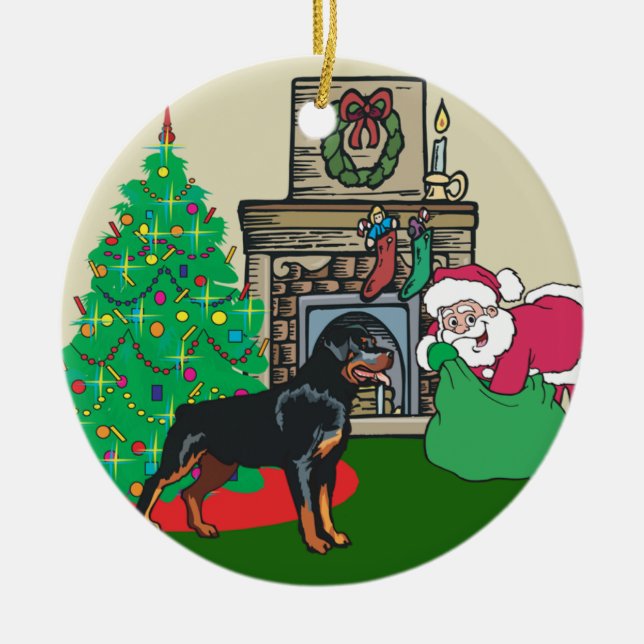 Rottweiler Santas Gift Ceramic Tree Decoration (Front)