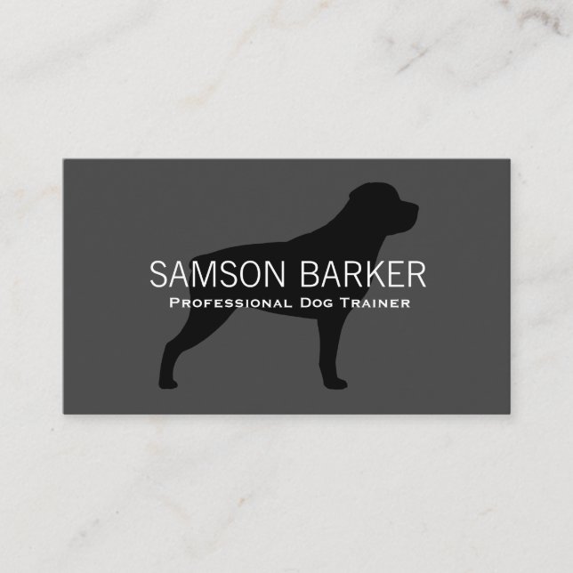 Rottweiler Silhouette Black on Grey | Rottie Dog Business Card (Front)