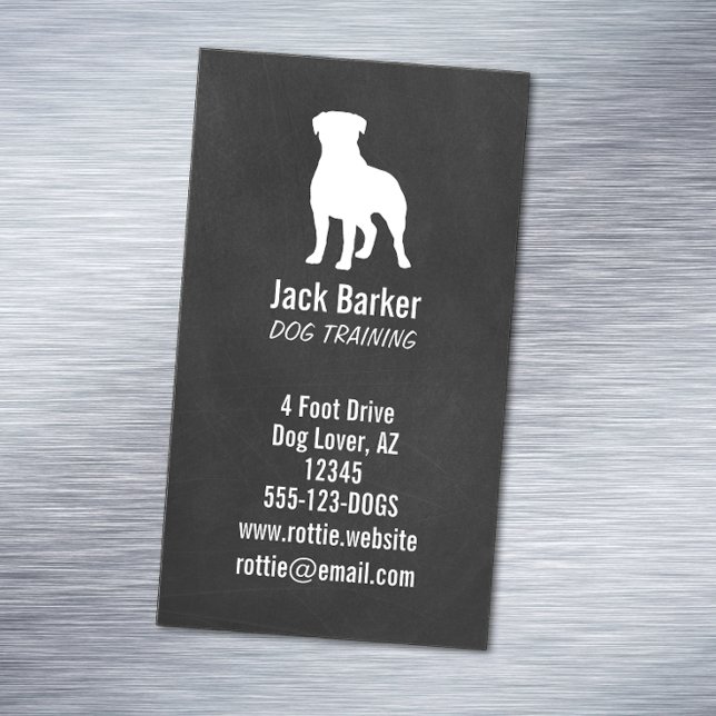 Rottweiler Silhouette Chalkboard Style Vertical Magnetic Business Card (Creator Uploaded)