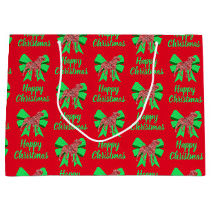 Rottweiler Silhouette Red Christmas Dog &Green Bow Large Gift Bag