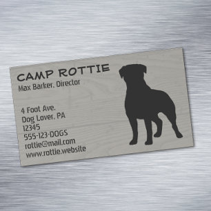 Rottweiler Silhouette Rottie Pet Dog Wood Style Magnetic Business Card