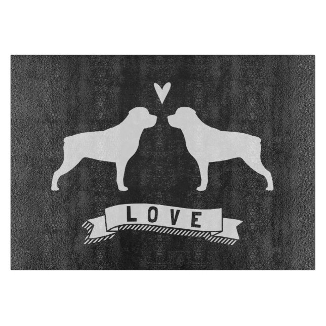 Rottweiler Silhouettes Love Cutting Board (Front)