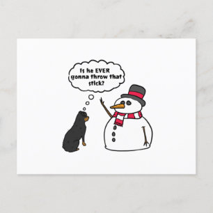 Rottweiler Snowman Christmas Postcard
