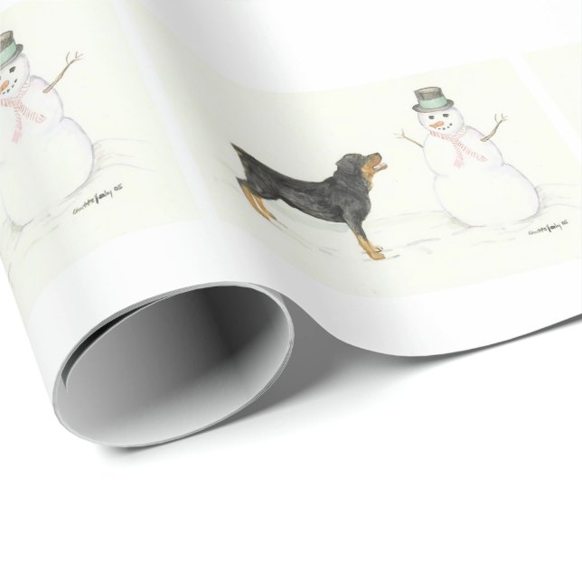 Rottweiler Snowman Dog ArtChristmas Wrapping Paper (Roll Corner)