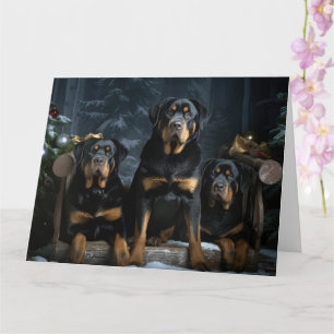 Rottweiler Snowy Sleigh Christmas Decor Card