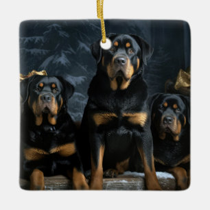 Rottweiler Snowy Sleigh Christmas Decor  Ceramic Ornament