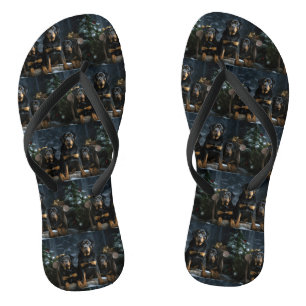 Rottweiler Snowy Sleigh Christmas Decor Flip Flops