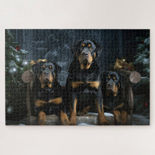 Rottweiler Snowy Sleigh Christmas Decor Jigsaw Puzzle