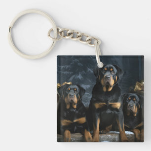 Rottweiler Snowy Sleigh Christmas Decor Key Ring