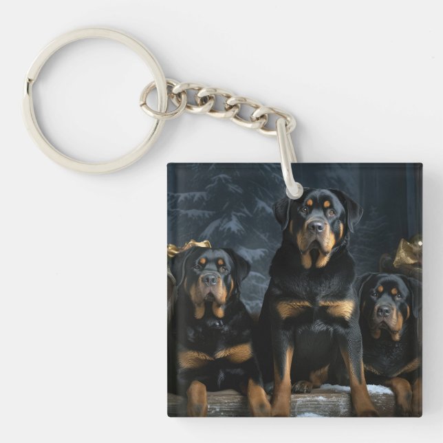 Rottweiler Snowy Sleigh Christmas Decor  Key Ring (Front)