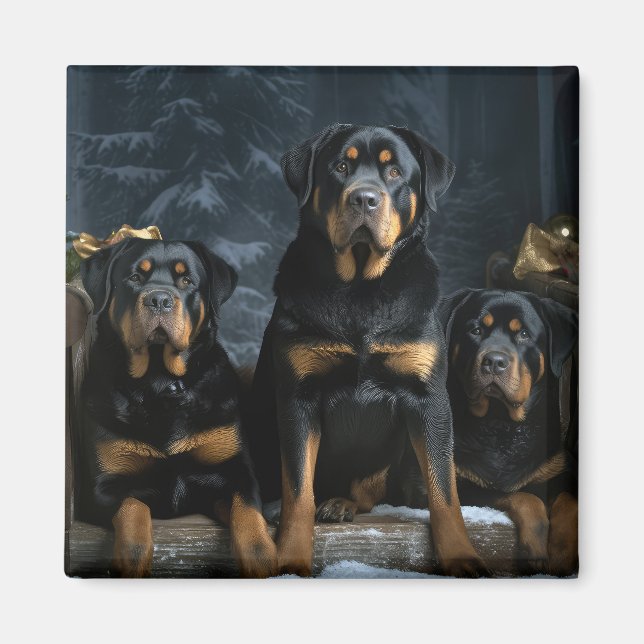 Rottweiler Snowy Sleigh Christmas Decor  Magnet (Front)