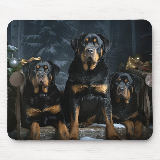 Rottweiler Snowy Sleigh Christmas Decor  Mouse Mat (Front)