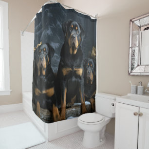 Rottweiler Snowy Sleigh Christmas Decor  Shower Curtain