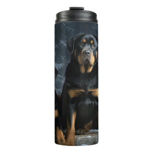 Rottweiler Snowy Sleigh Christmas Decor  Thermal Tumbler