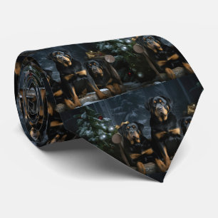 Rottweiler Snowy Sleigh Christmas Decor Tie