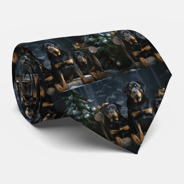 Rottweiler Snowy Sleigh Christmas Decor  Tie (Rolled)
