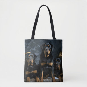 Rottweiler Snowy Sleigh Christmas Decor Tote Bag