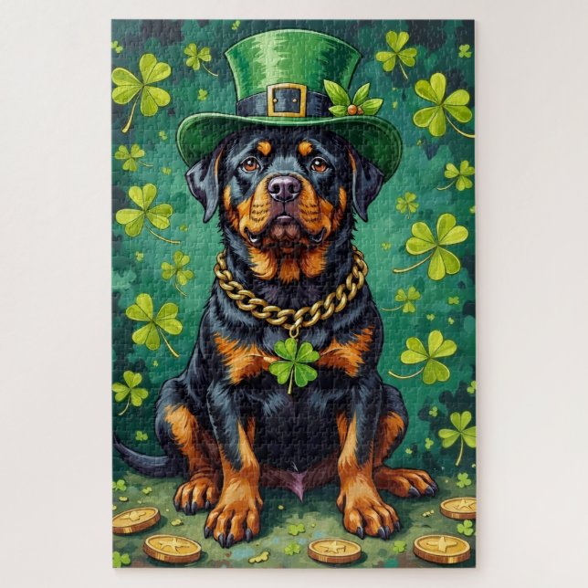 Rottweiler St Patrick’s Day Lucky Dog Jigsaw Puzzle (Vertical)