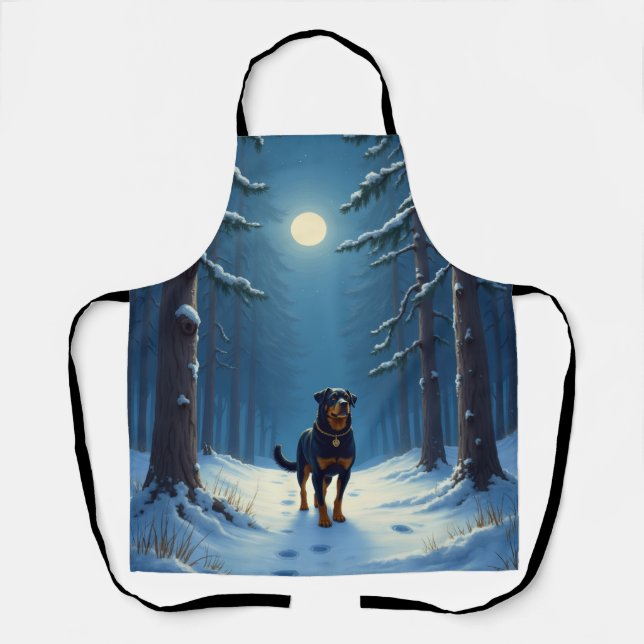Rottweiler Starry Forest Hike Christmas Painting Apron (Front)