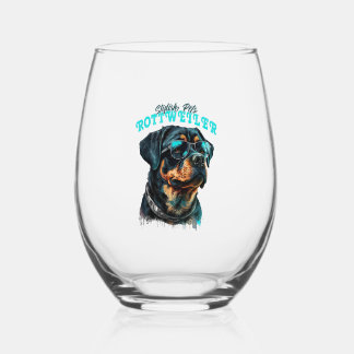 Rottweiler Stylish Pets Stemless Wine Glass