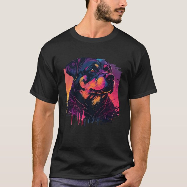 Rottweiler Synthwave 80s Retrowave Aesthetic T-Shirt (Front)