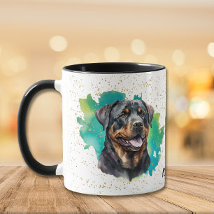 Rottweiler Teal Abstract Gold Confetti Mug