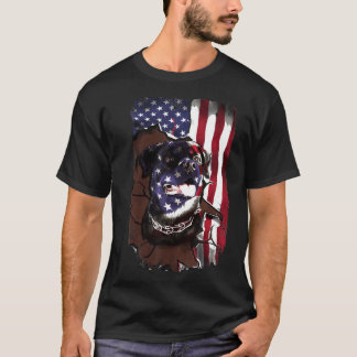 Rottweiler Through American Flag Dog Lover 4th Of T-Shirt