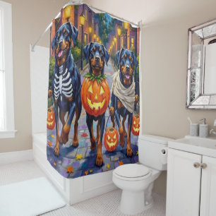 Rottweiler Trick-or-Treating In Halloween Costumes Shower Curtain