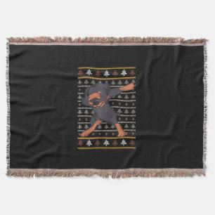 Rottweiler Ugly Sweater Christmas Dog Dab Dance Throw Blanket