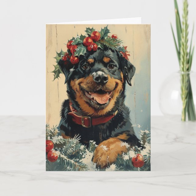 Rottweiler vintage personalised Christmas  Holiday Card (Front)