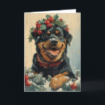 Rottweiler vintage personalised Christmas  Holiday Card<br><div class="desc">Wishing you a festive season filled with joy and warmth! This Christmas card features a loveable Rottweiler, donning a Santa hat with a twinkle in its eye. The playful canine spirit brings a touch of holiday cheer, promising a season of merriment and tail-wagging happiness. Share in the joy as this...</div>