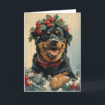 Rottweiler vintage personalised Christmas  Holiday Card<br><div class="desc">Wishing you a festive season filled with joy and warmth! This Christmas card features a loveable Rottweiler, donning a Santa hat with a twinkle in its eye. The playful canine spirit brings a touch of holiday cheer, promising a season of merriment and tail-wagging happiness. Share in the joy as this...</div>
