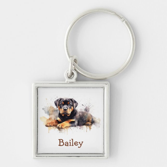 Rottweiler Watercolor Keychain (Front)