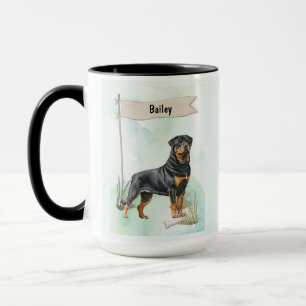 Rottweiler Watercolor Personalised Dog Mug